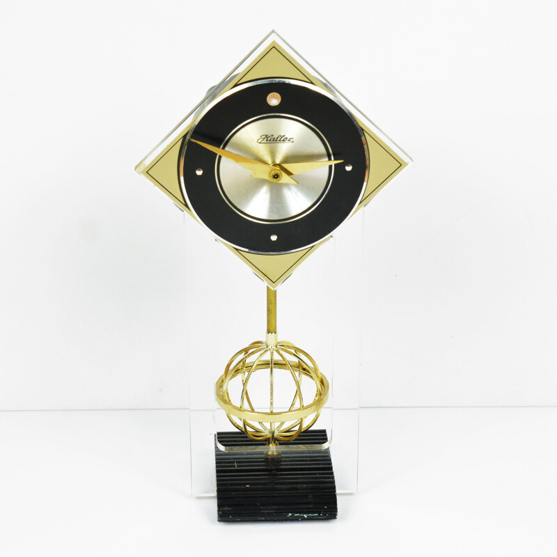 Vintage epoxy, brass, steel and plastic space age mantel clock by Haller, Germany 1960