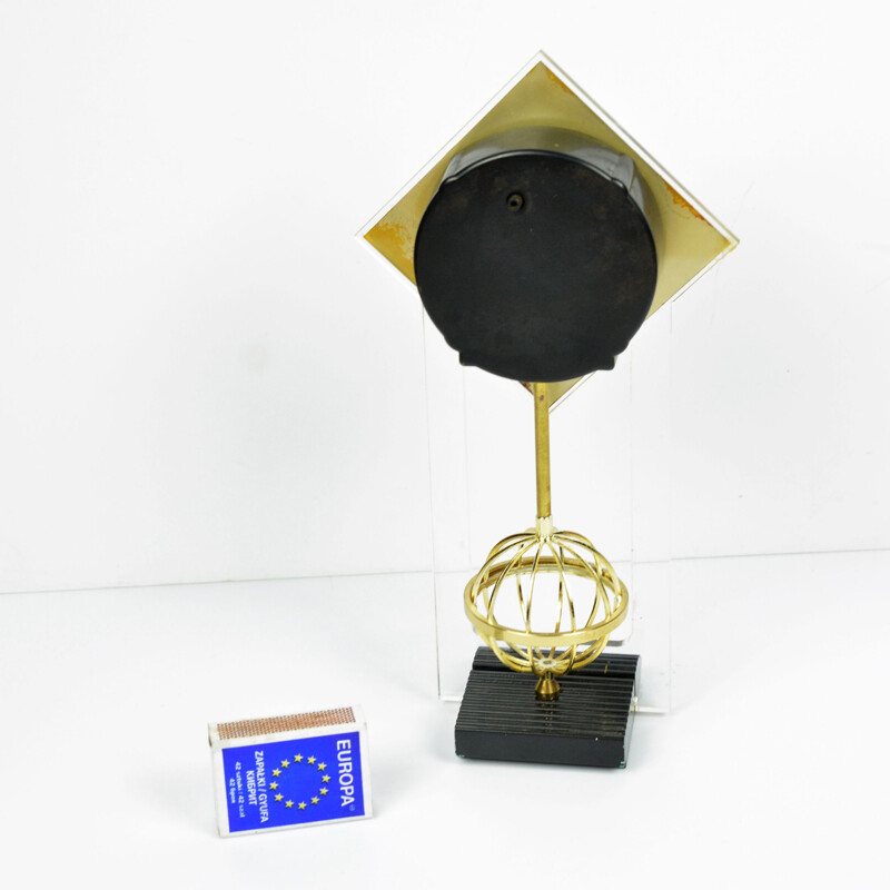 Vintage epoxy, brass, steel and plastic space age mantel clock by Haller, Germany 1960