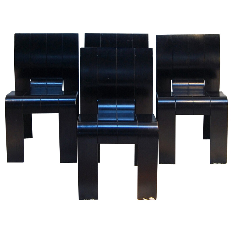 Suite of 4 black "Strip chairs", Gijs BAKKER - 1974