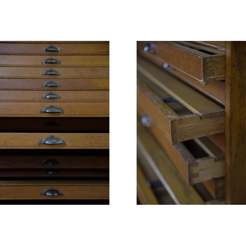 Vintage oak filing cabinet with several drawers, 1930