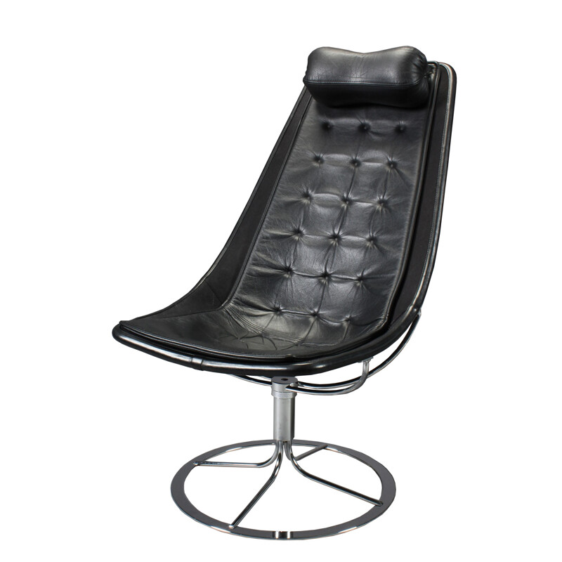 "Jetson 66" armchair in black leather, Bruno MATHSSON - 1960s