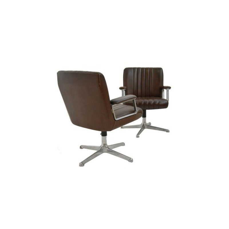 Pair of brown leather armchairs, Osvaldo BORASNI - 1960s