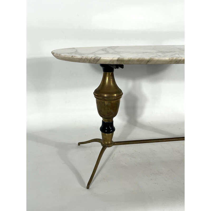 Table basse vintage en laiton et marbre, Italie 1950