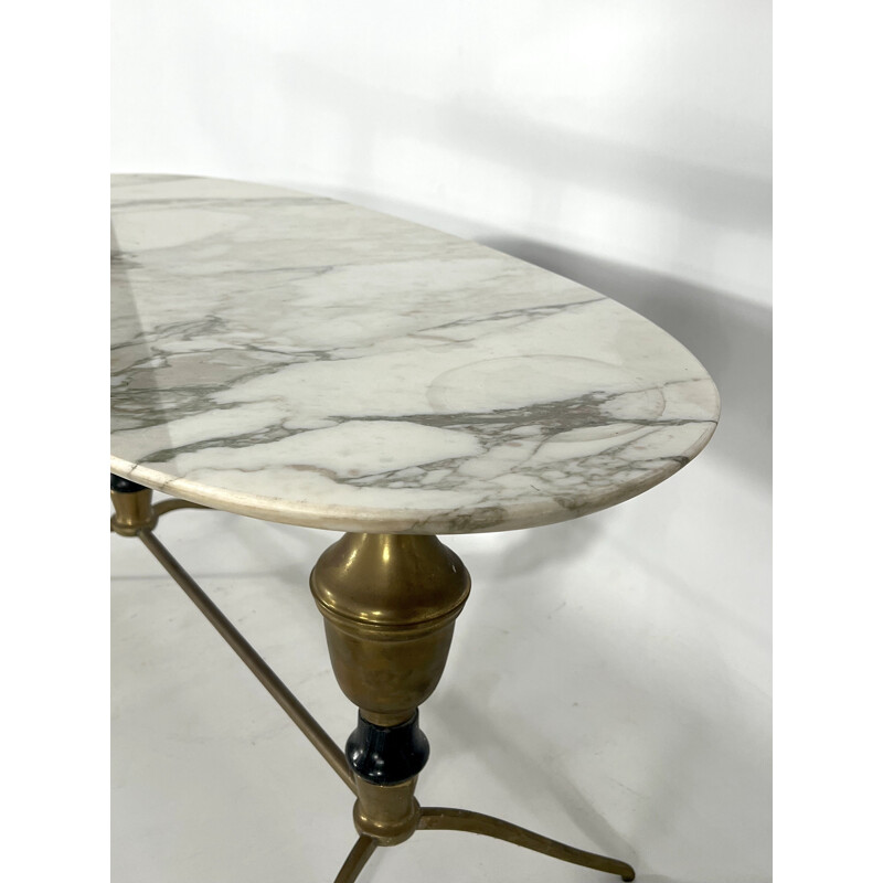 Table basse vintage en laiton et marbre, Italie 1950