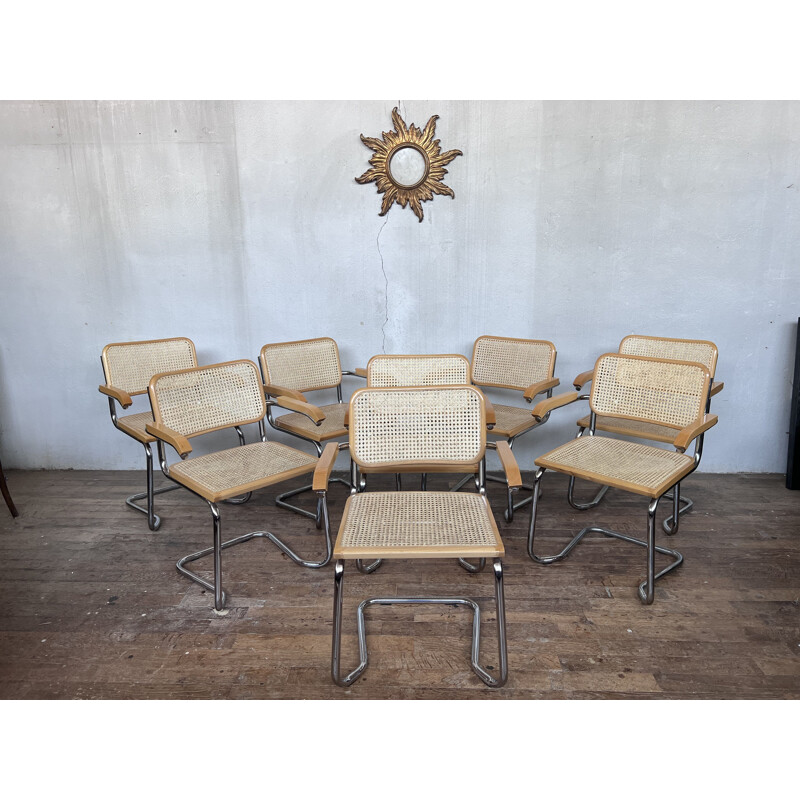 Set of 8 vintage B32 B64 chairs by Marcel Breuer, Italy 1970