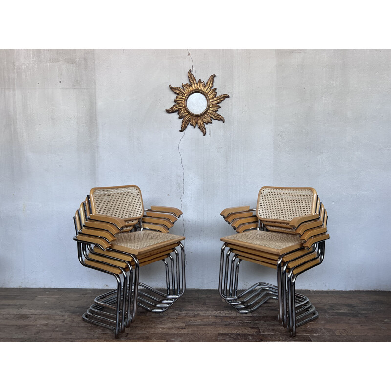 Set of 8 vintage B32 B64 chairs by Marcel Breuer, Italy 1970