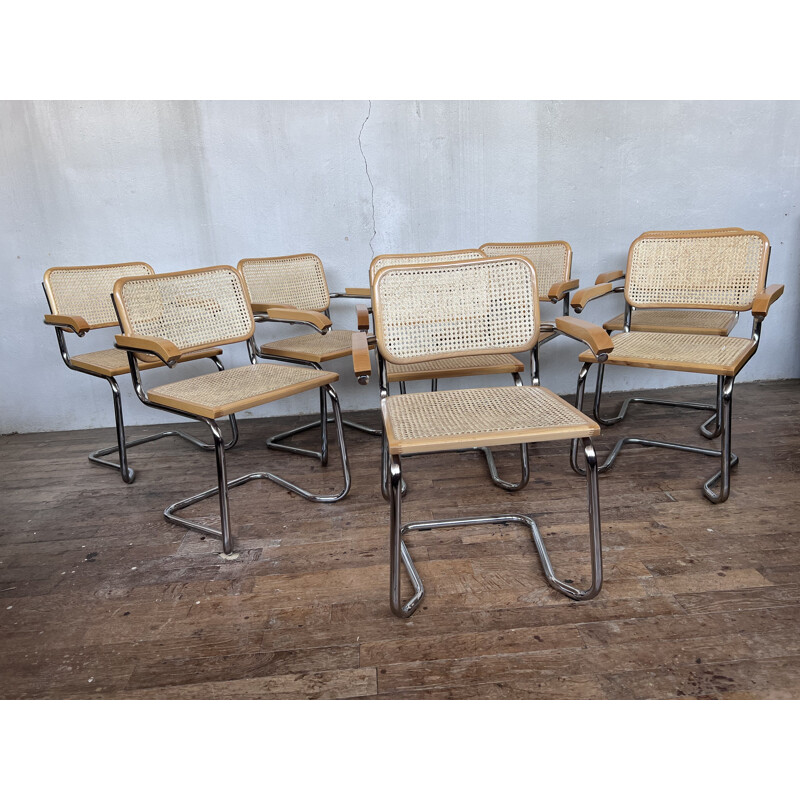 Set of 8 vintage B32 B64 chairs by Marcel Breuer, Italy 1970