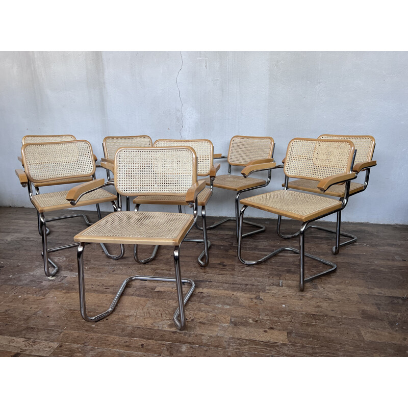 Lot de 8 chaises vintage B32 B64 par Marcel Breuer, Italie 1970