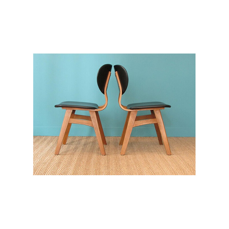 Paire de chaises "Plywood" en skaï - années 50