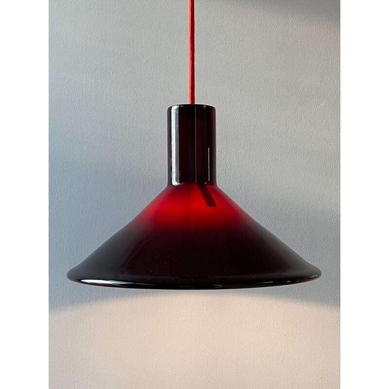 Vintage "P and T" opaline glass pendant lamp by Michael Bang for Holmegaard, Denmark 1970