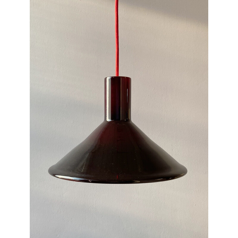 Vintage "P and T" opaline glass pendant lamp by Michael Bang for Holmegaard, Denmark 1970
