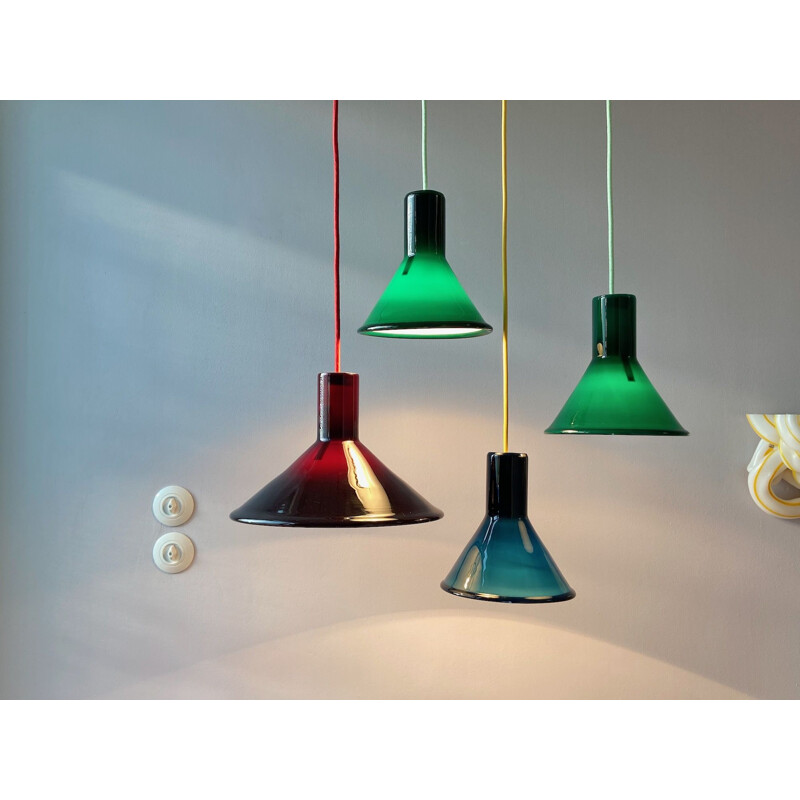 Vintage "P and T" opaline glass pendant lamp by Michael Bang for Holmegaard, Denmark 1970