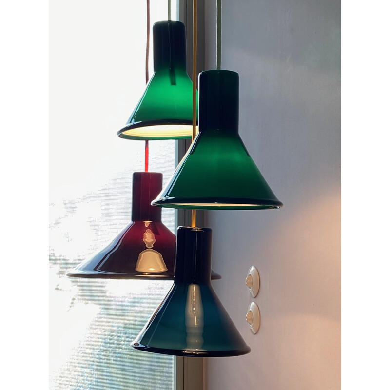 Vintage "P and T" opaline glass pendant lamp by Michael Bang for Holmegaard, Denmark 1970