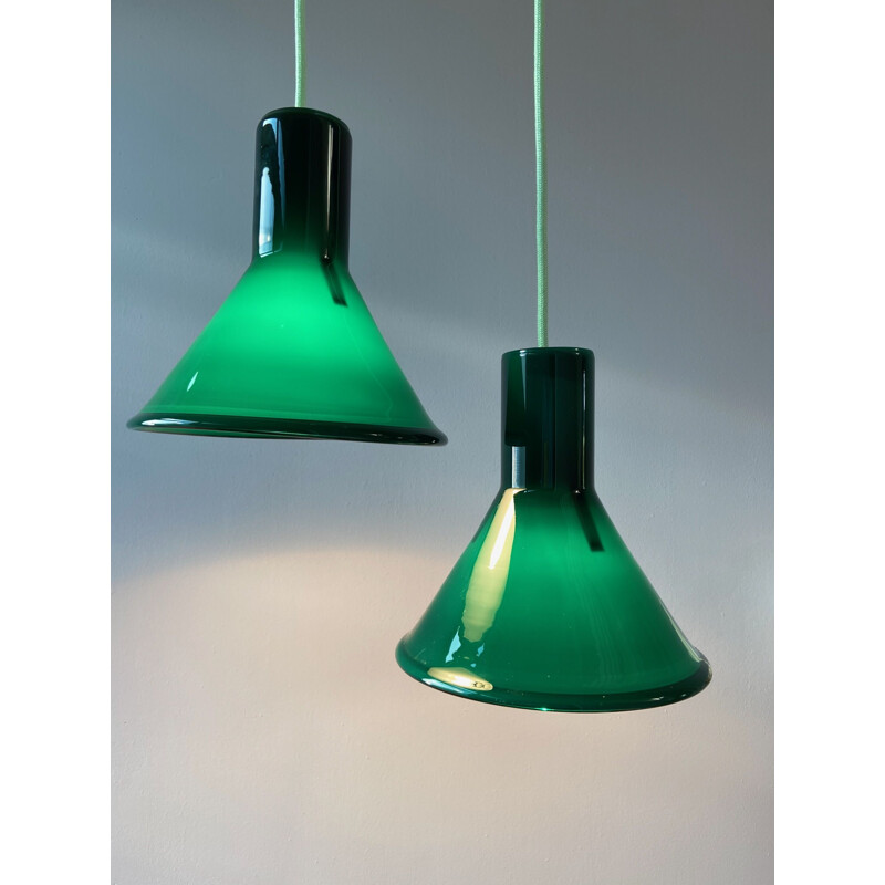 Vintage green P&T mini pendant lamp by Michael Bang for Holmegaard, Denmark 1970s