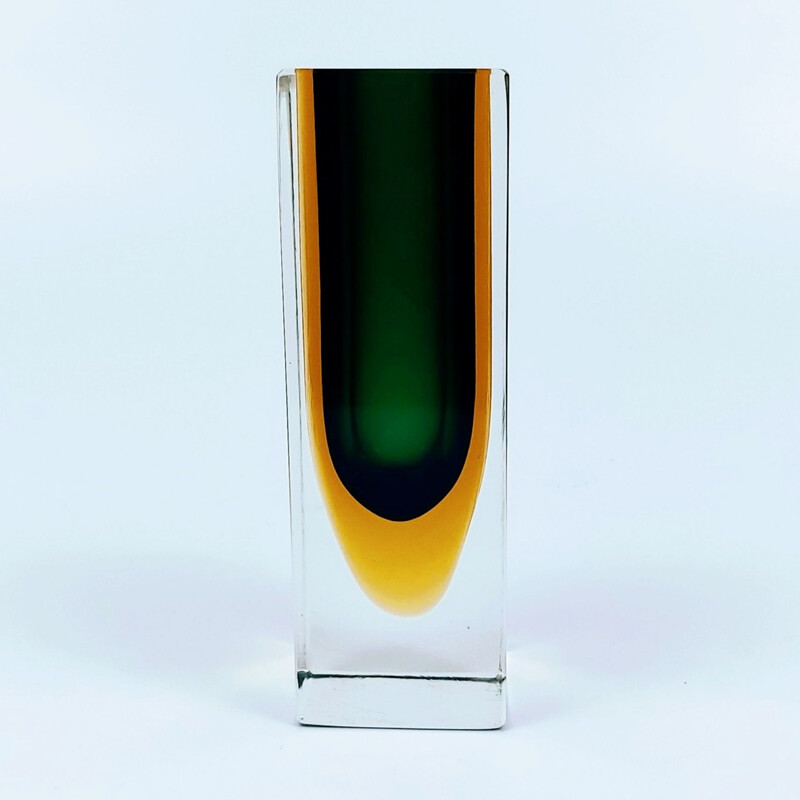 Vintage Sommerso Murano glass block vase by Flavio Poli for Alessandro Mandruzzato, Italy 1960s