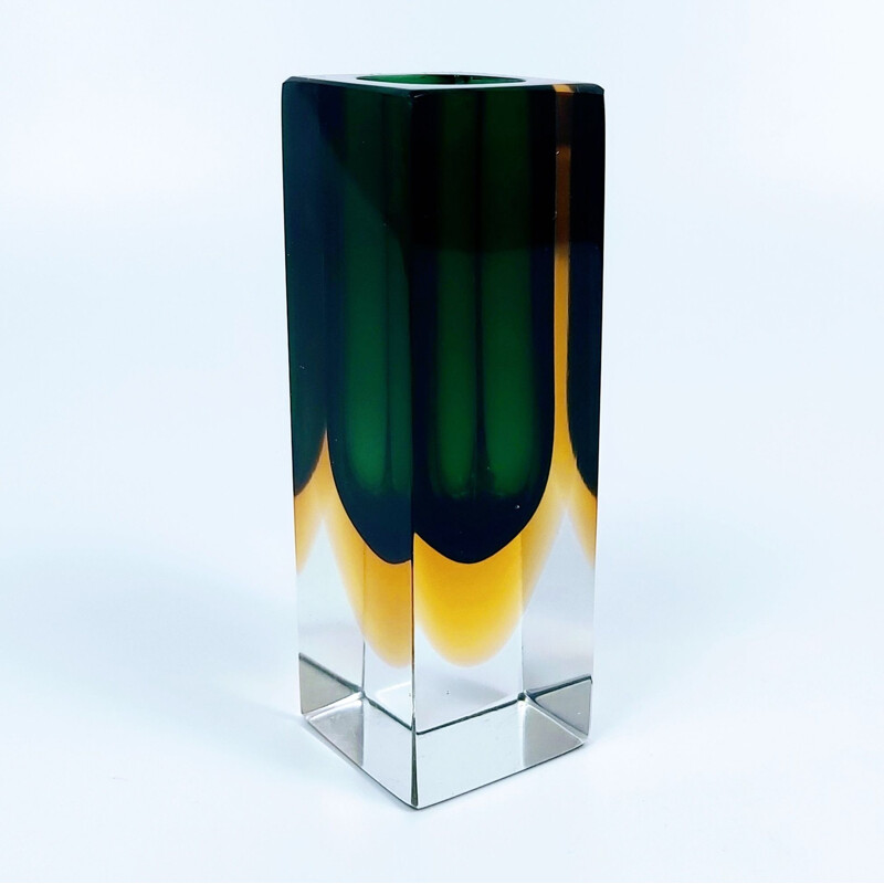 Vintage Sommerso Murano glass block vase by Flavio Poli for Alessandro Mandruzzato, Italy 1960s