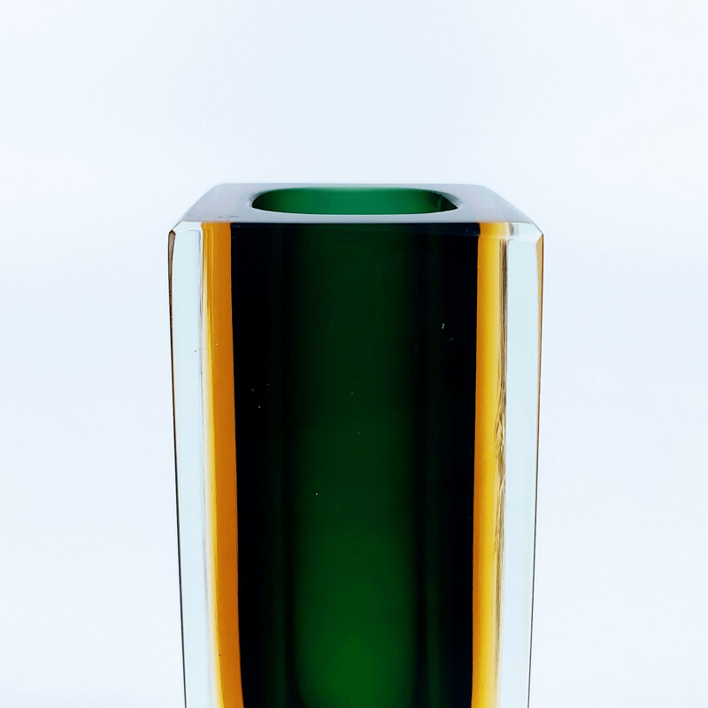 Vase vintage en bloc de verre Sommerso Murano par Flavio Poli pour Alessandro Mandruzzato, Italie 1960