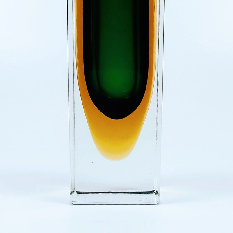 Vase vintage en bloc de verre Sommerso Murano par Flavio Poli pour Alessandro Mandruzzato, Italie 1960