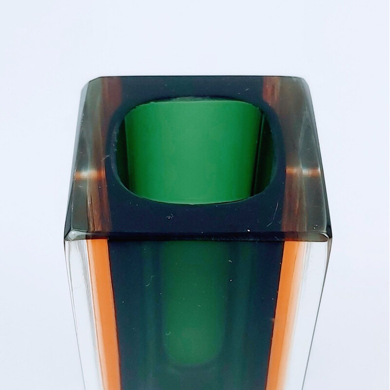 Vintage Sommerso Murano glass block vase by Flavio Poli for Alessandro Mandruzzato, Italy 1960s