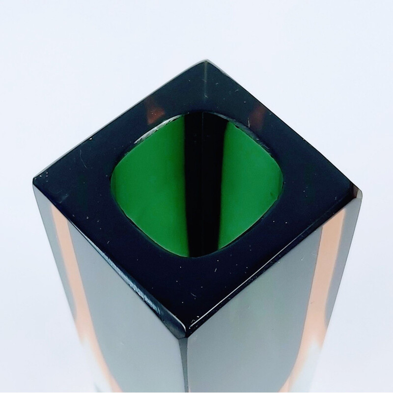 Vintage Sommerso Murano glass block vase by Flavio Poli for Alessandro Mandruzzato, Italy 1960s