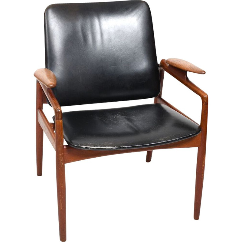 Vintage teak and leather armchair by John Bone for Mikael Laursen, Denmark 1960s