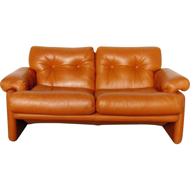 Vintage 2-seater leather Coronado sofa by Tobia Scarpa for B&B