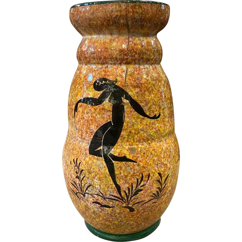 Vintage laranja e vaso de cerâmica preta de Bitossi, Itália 1930