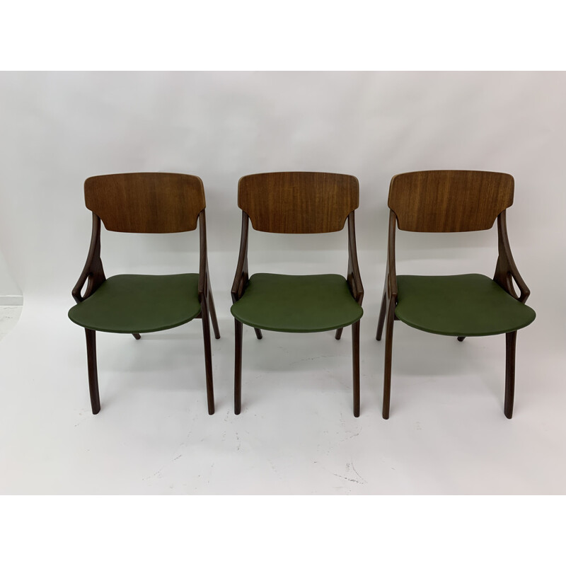 Set van 3 vintage houten stoelen van Arne Hovmand Olsen, Denemarken 1950