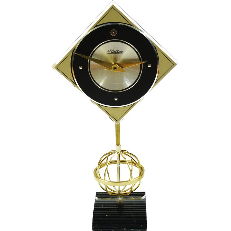 Reloj de chimenea vintage de epoxi, latón, acero y plástico de la era espacial de Haller, Alemania 1960