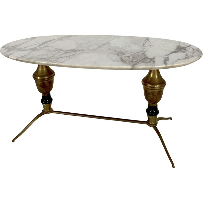 Vintage brass and marble coffee table, Italy 1950