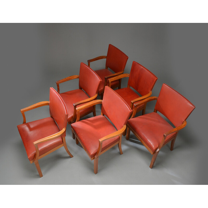 Suite de 6 fauteuils "Barcelona" Rud Rasmussen en acajou, Kaare KLINT - 1930