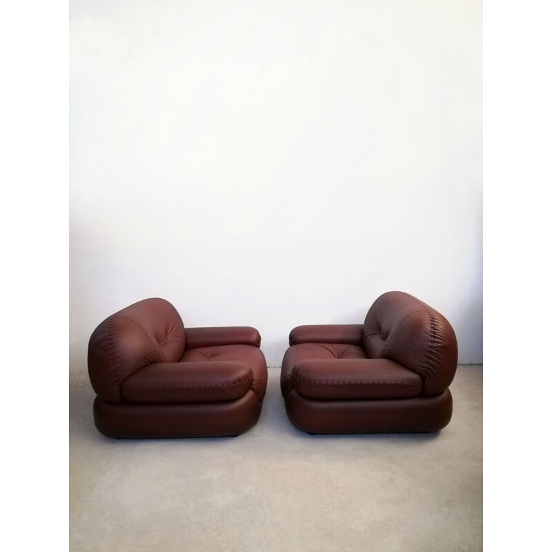 Pair of vintage leather armchairs by Sapporo for Mobil Girgi, 1970s