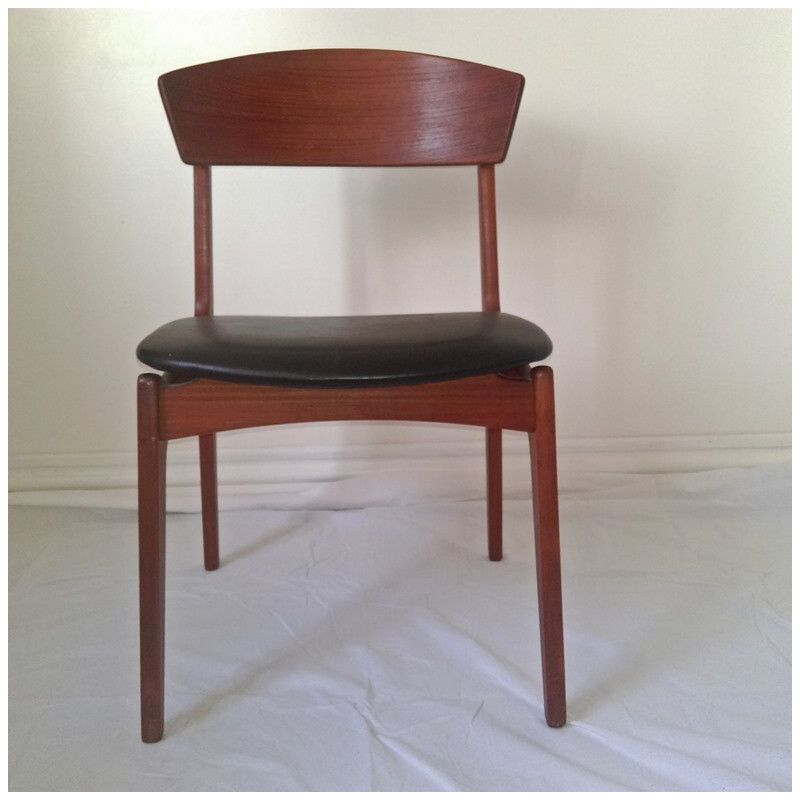 Funder Schmidt & Madsen chair in teak and brown leather, Erik BUCH - 1960s