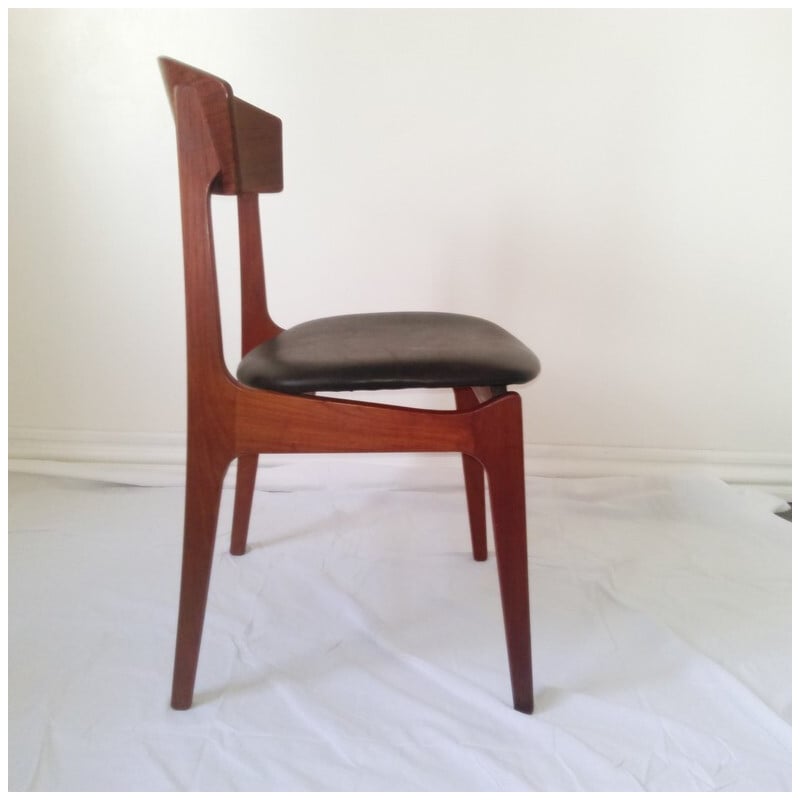 Funder Schmidt & Madsen chair in teak and brown leather, Erik BUCH - 1960s