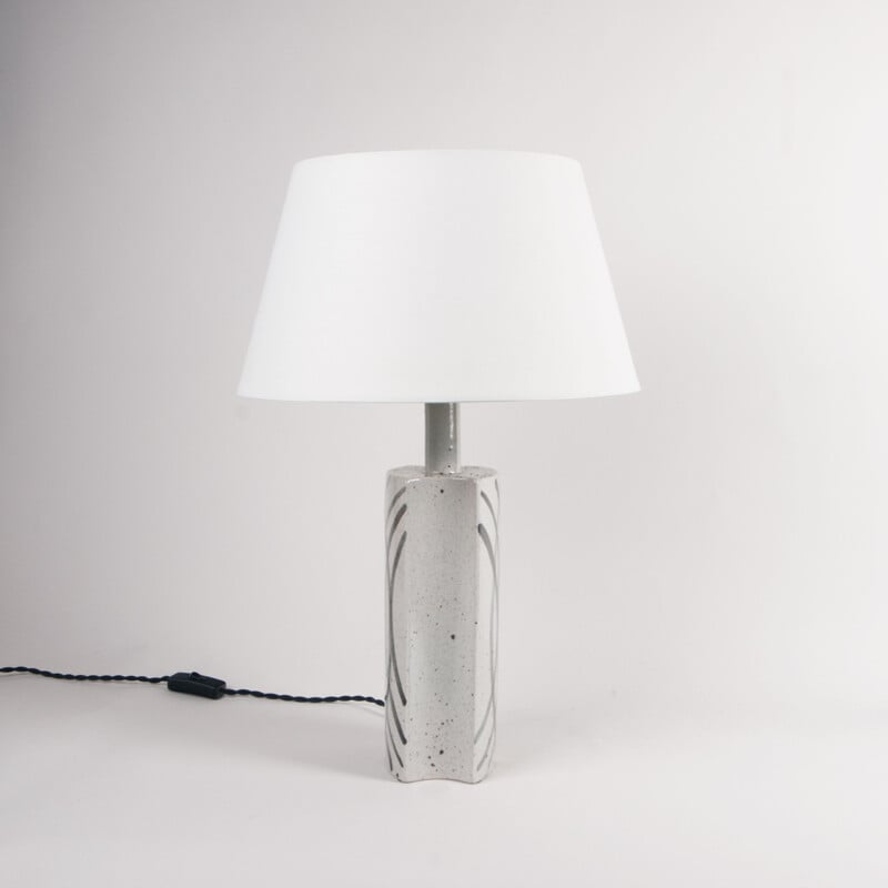 Vintage white table lamp with freehand black decorations by Per Linnemann-Schmidt, Denmark 1960