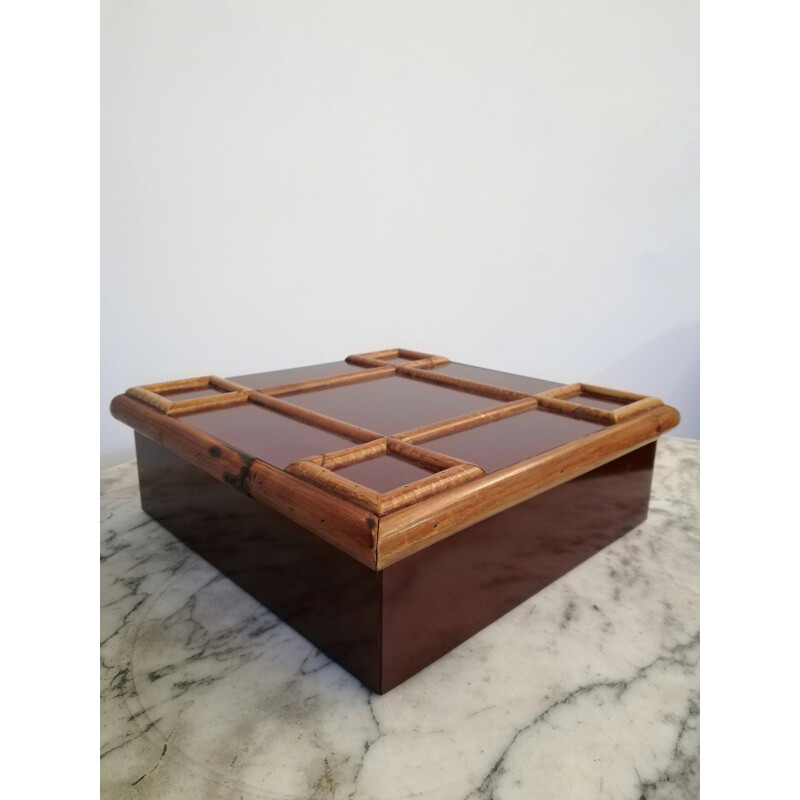 Caja vintage de laminado y bambú de Tommaso Barbi, 1970