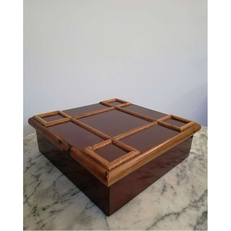Caja vintage de laminado y bambú de Tommaso Barbi, 1970