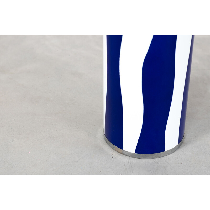 Vintage cylindrical umbrella stand in white and blue enameled iron by Siva Valdesa, 1960s