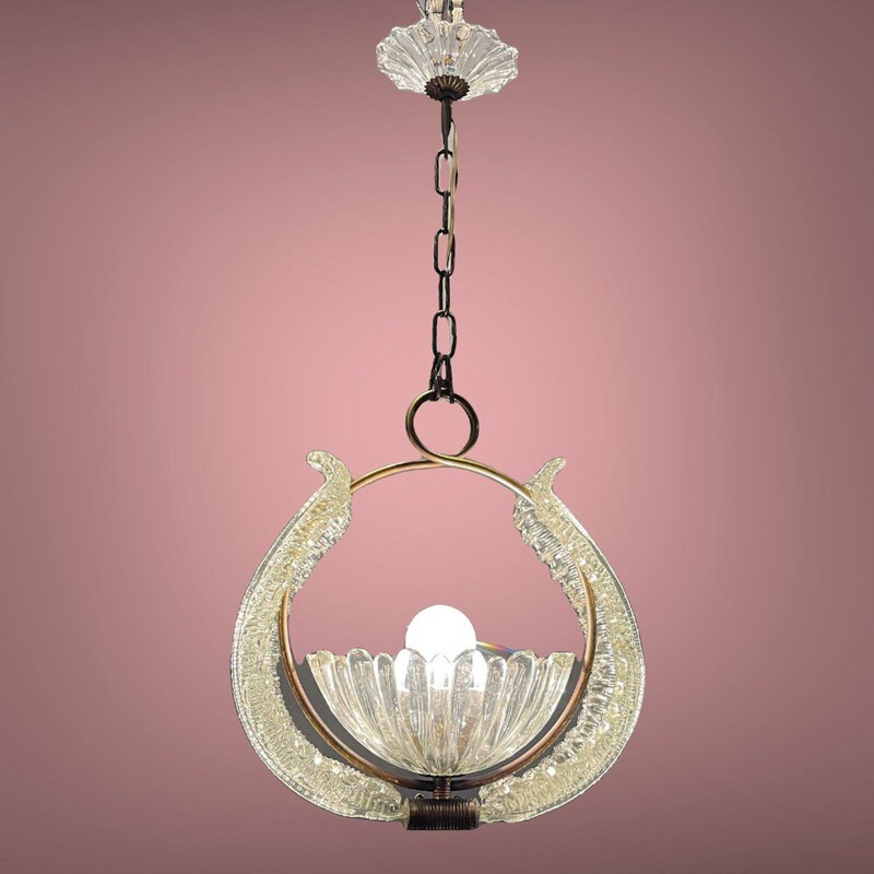 Italian vintage Murano glass pendant lamp, 1940s