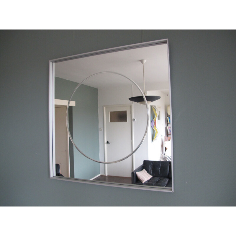 Vintage square mirror in aluminum and glass, 1980