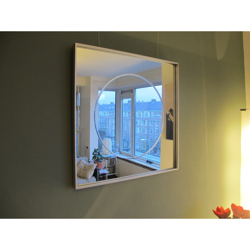 Vintage square mirror in aluminum and glass, 1980