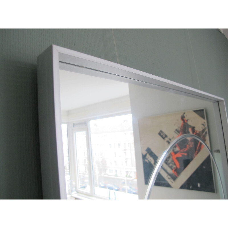 Vintage square mirror in aluminum and glass, 1980