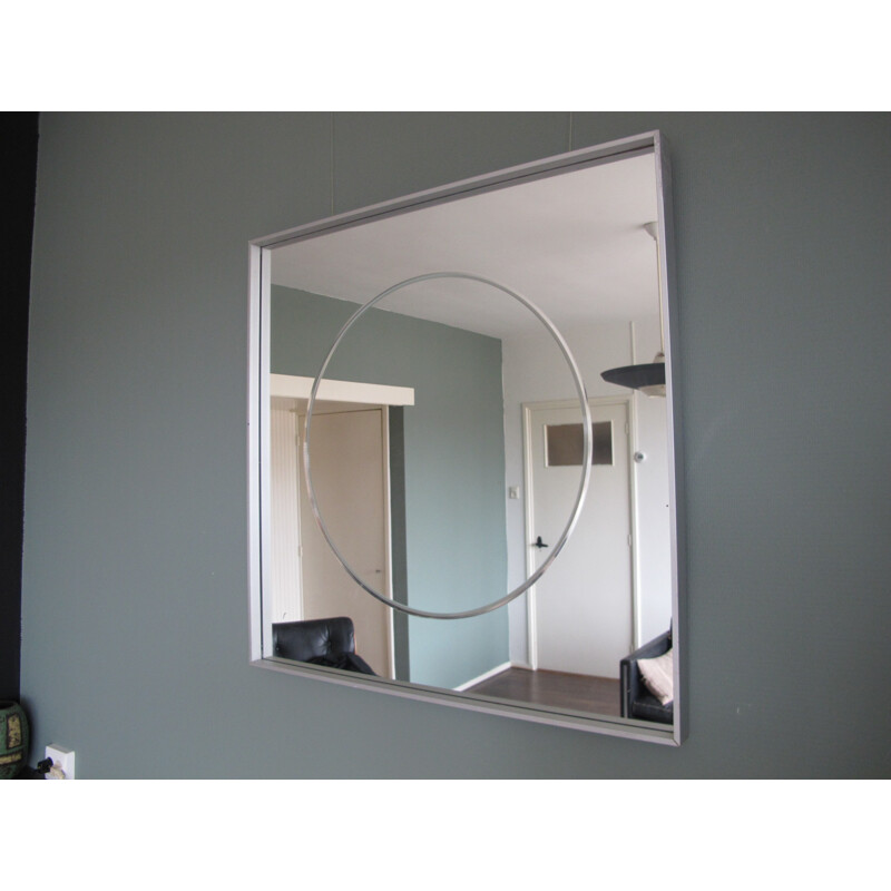 Vintage square mirror in aluminum and glass, 1980