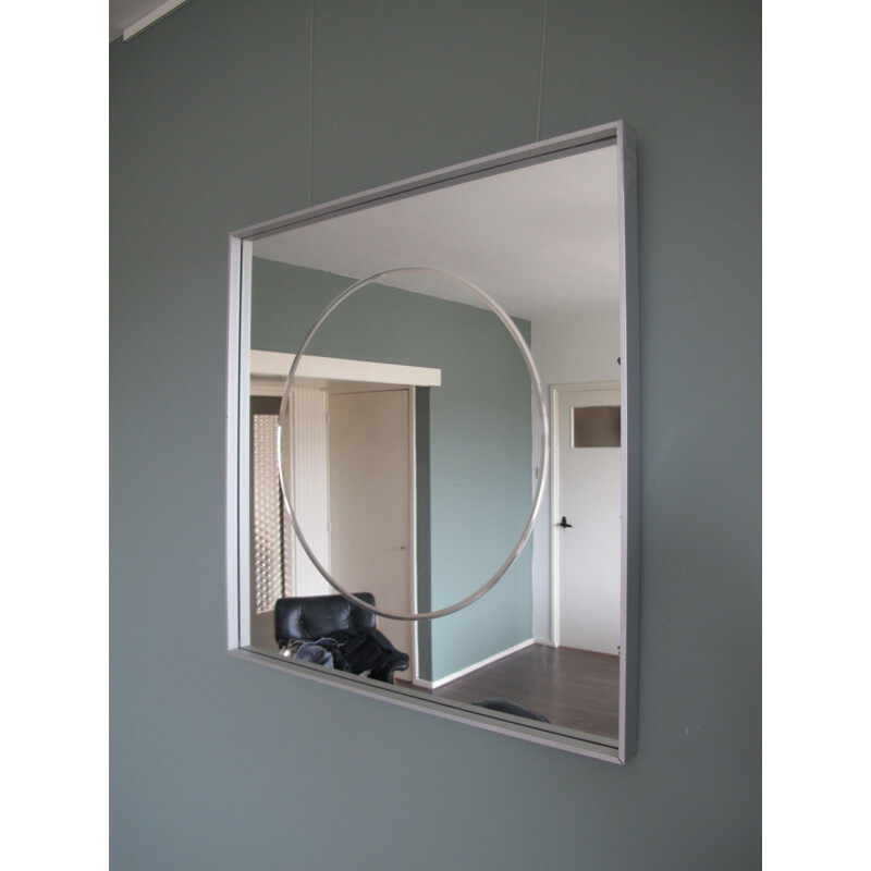 Vintage square mirror in aluminum and glass, 1980