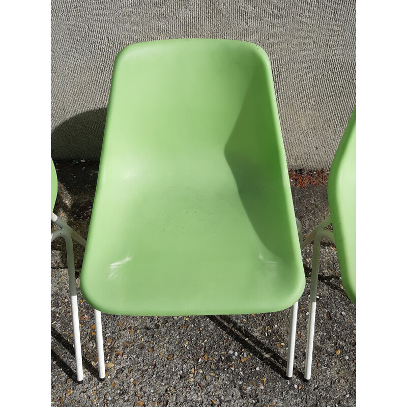 Set of 3 vintage apple green plastic chairs by Robin Day for Hille