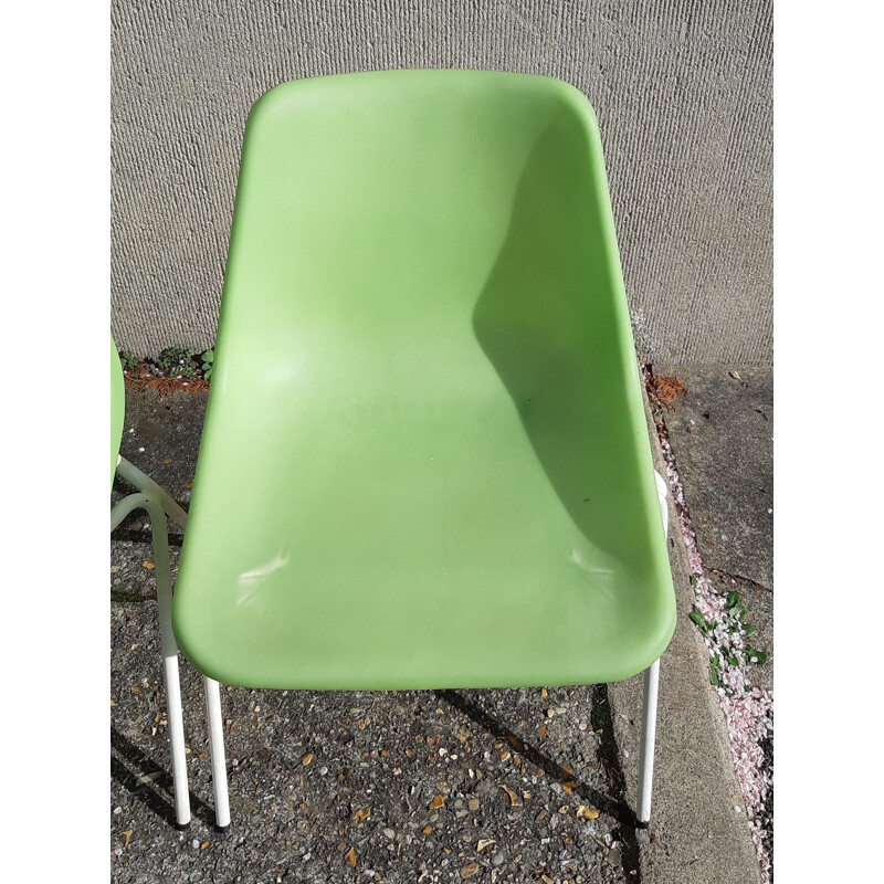 Lot de 3 chaises vintage en plastique vert pomme par Robin Day pour Hille