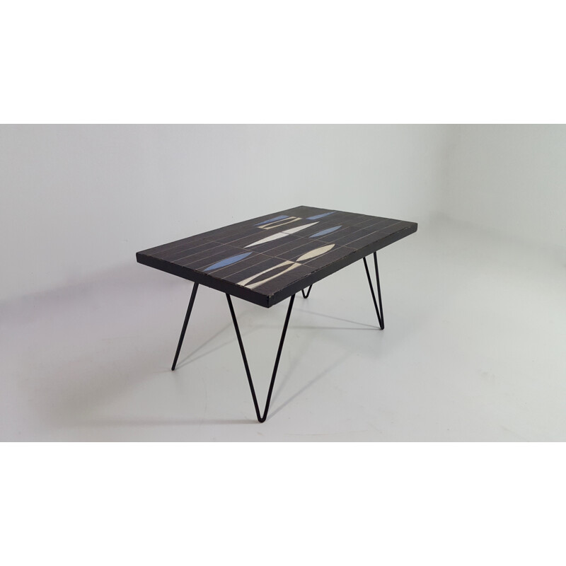 "Navette" coffee table in ceramic and metal - 1950s