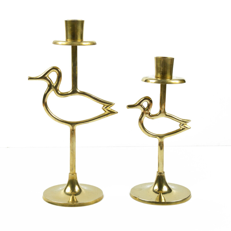 Pair of Scandinavian vintage brass candlesticks, Belgium