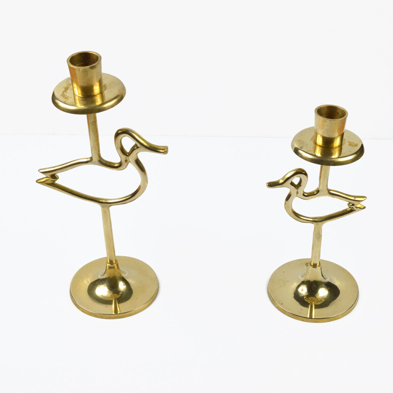 Pair of Scandinavian vintage brass candlesticks, Belgium