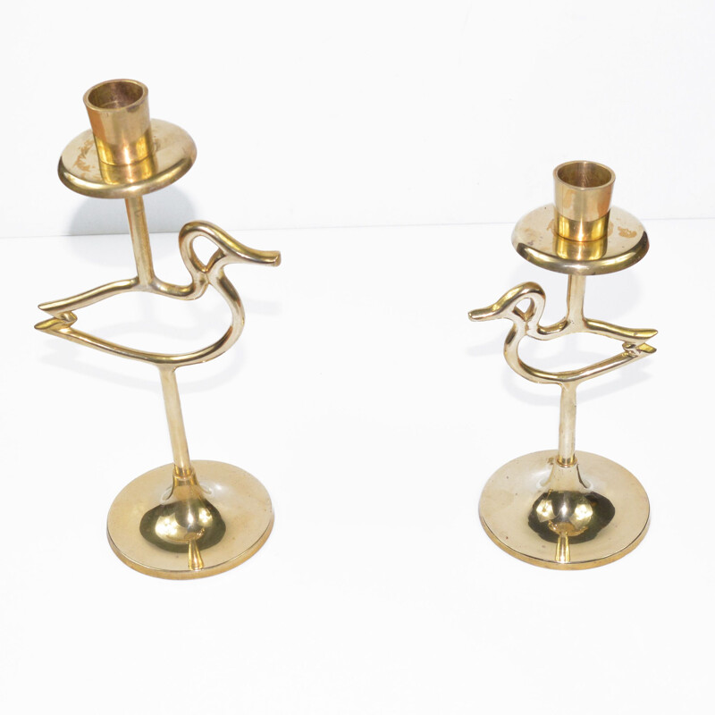 Pair of Scandinavian vintage brass candlesticks, Belgium